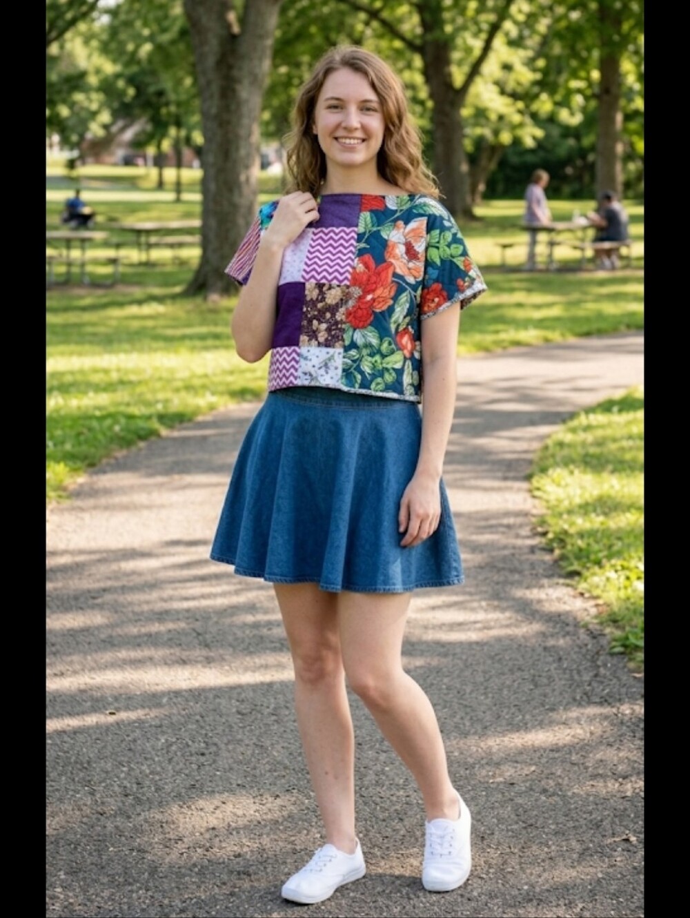 Upcycled cropped Top S-M handmade patchwork "sham shirt"